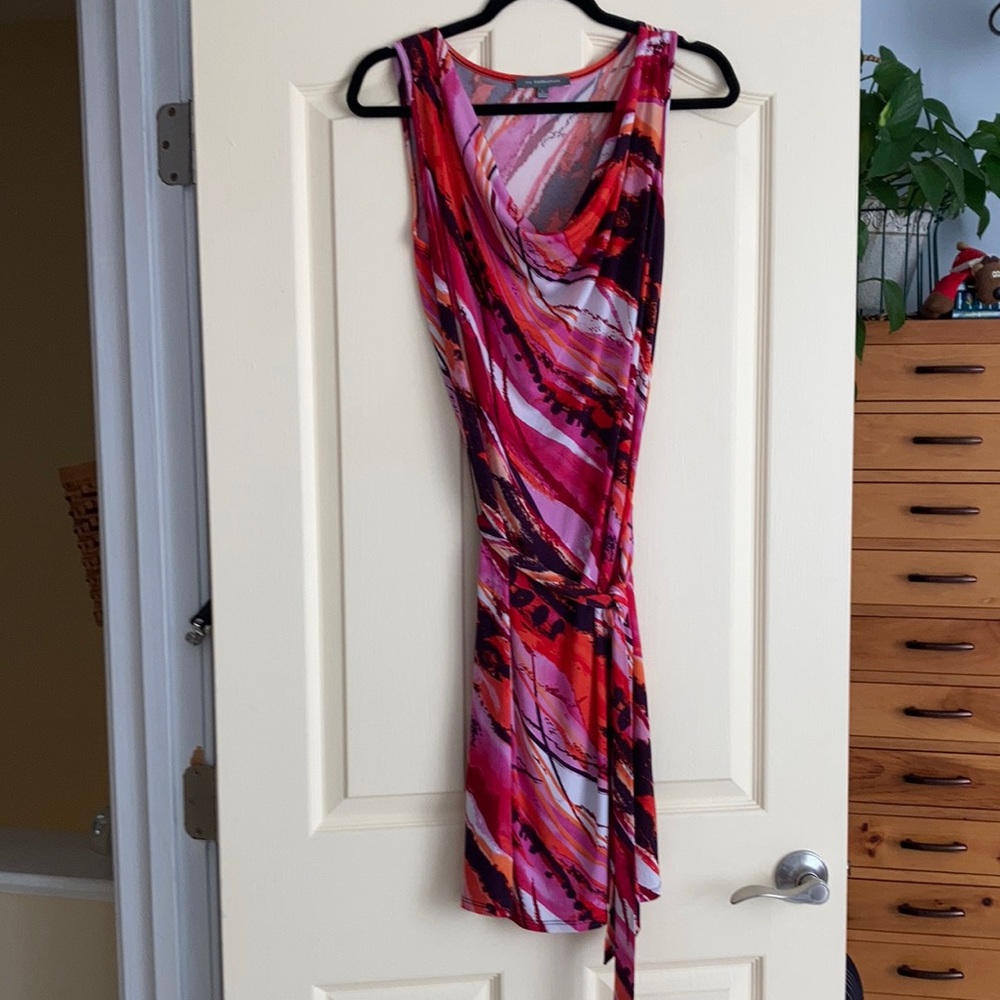 Large easy-going shawl collar summer dress in multicolor
